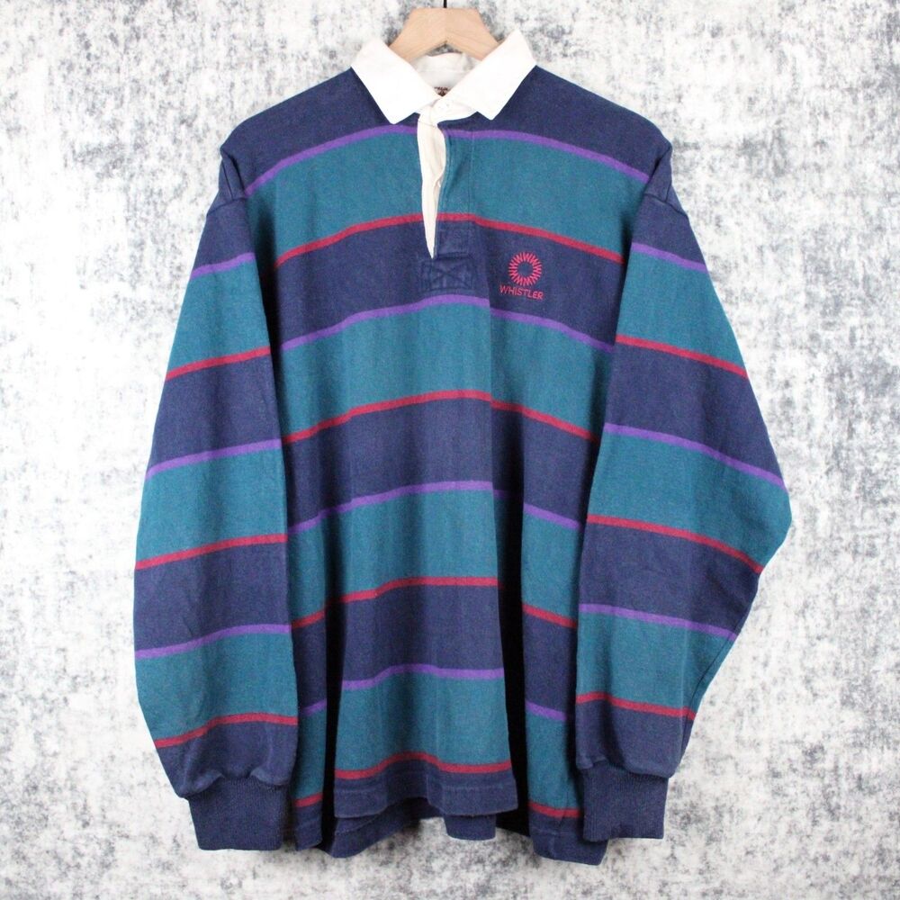 Vintage Barbarian Rugby Jersey Whistler Striped Size 2XLT Tall Cotton L/S 90s